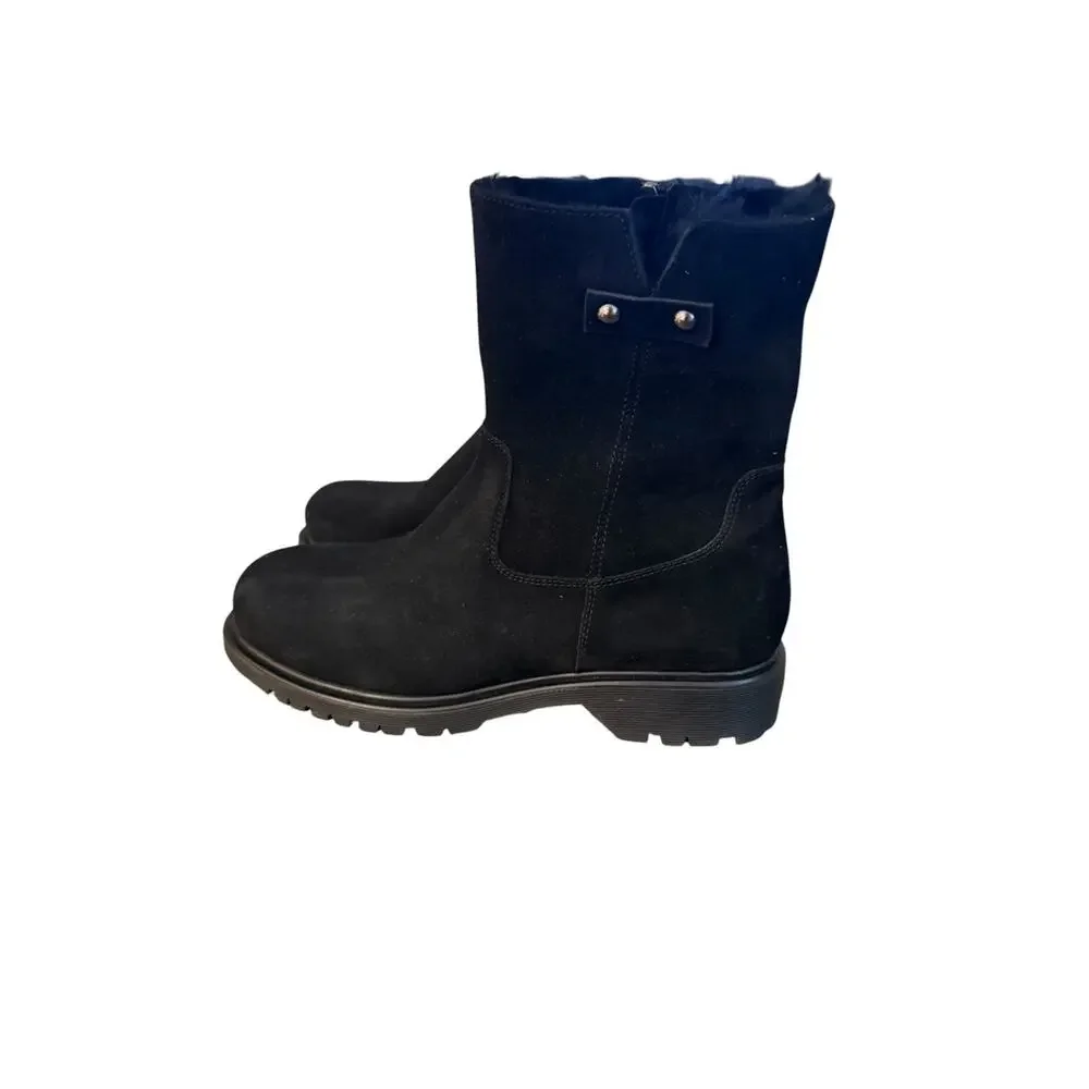 <<La Canadienne Hogan City Dry Waterproof Shearling Lined Black Suede Boot 9.5